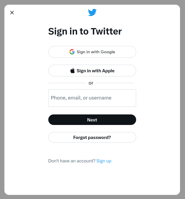 Screenshot of the Twitter login page.